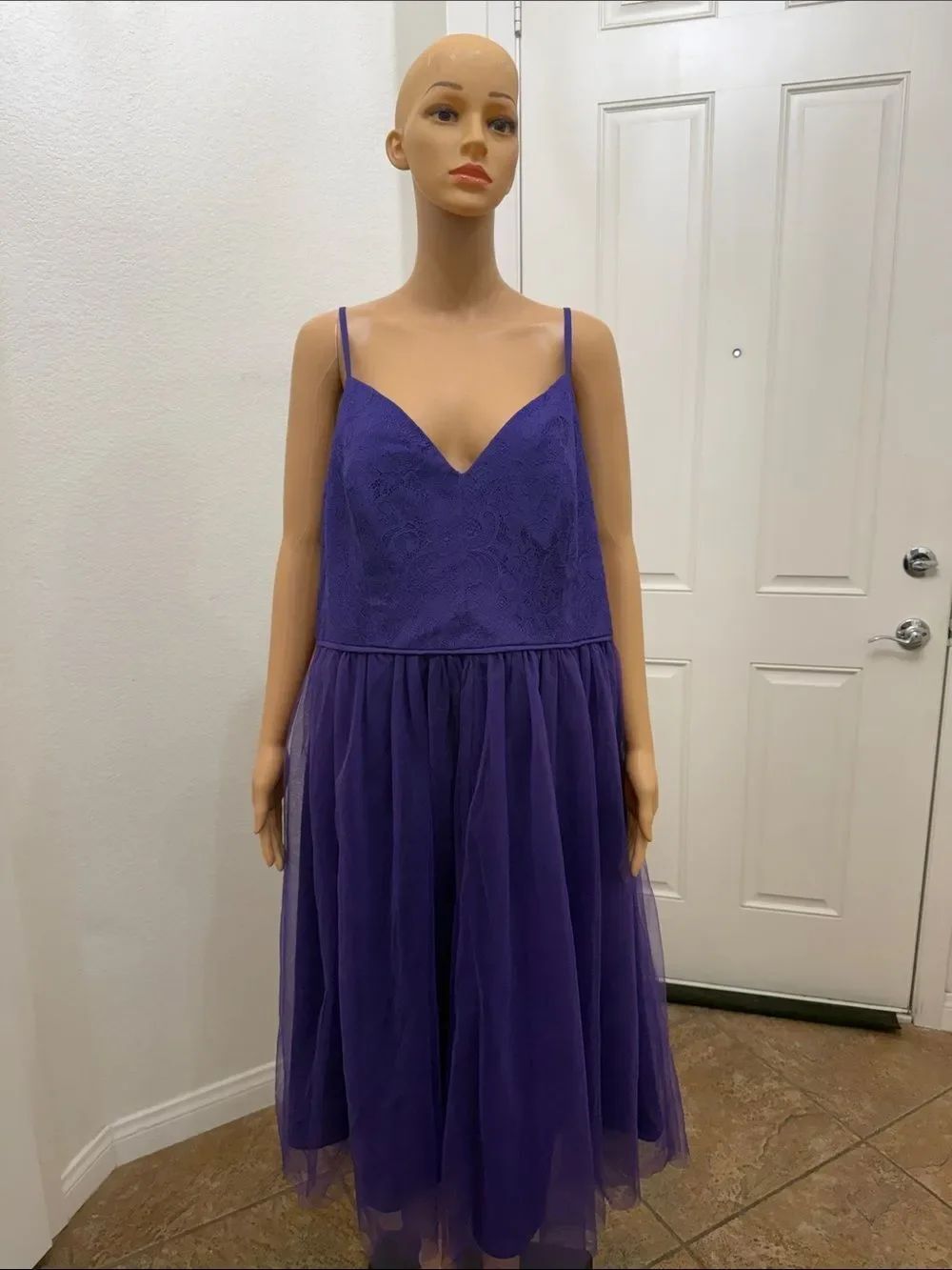 David's Bridal Regency Purple Floral Lace Tulle Spaghetti Strap Midi Dress Sz 20
